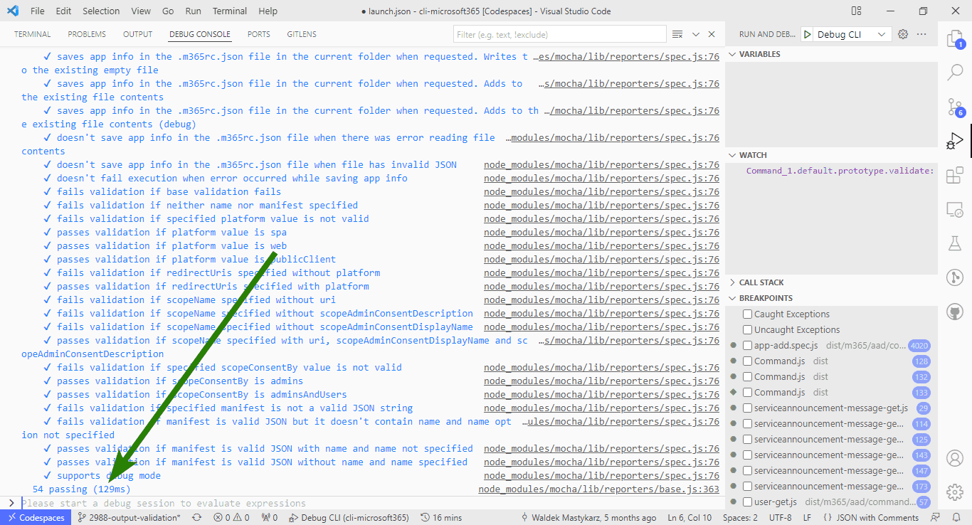 Number of tests and execution time for a single file